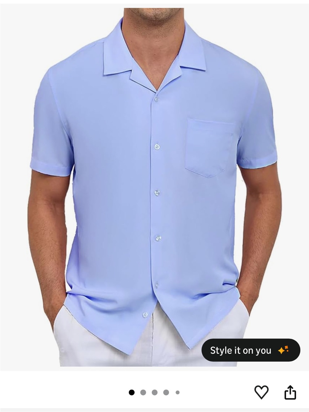 Men's Light Blue Short-Sleeve Camp Collar Button-Down Shirt